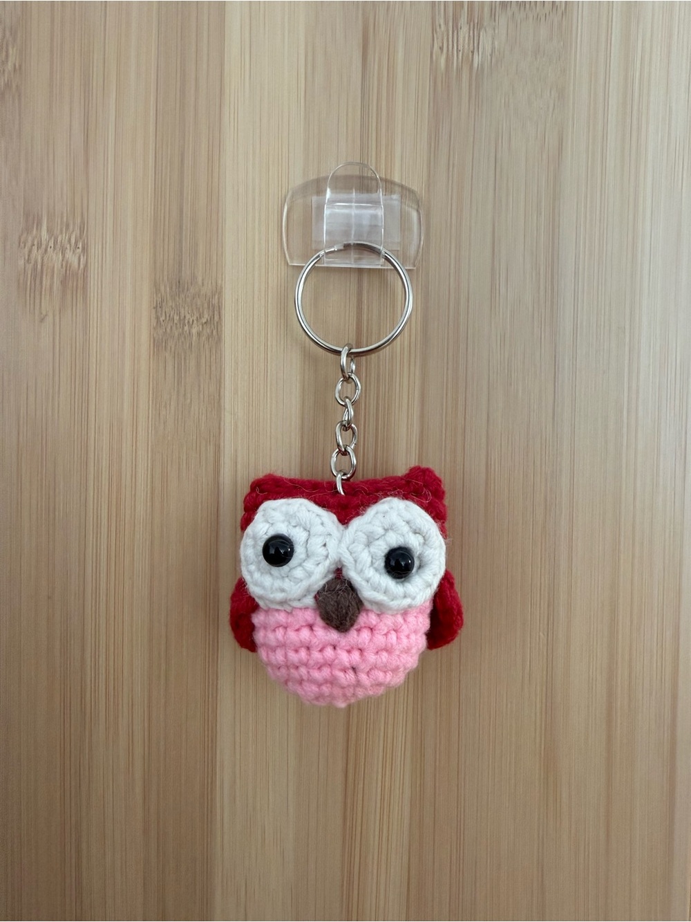 Red/pink crochet keychain